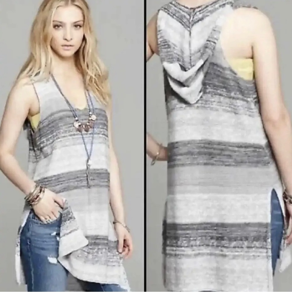 Free People RARE Gray Striped BeachRugby Yarn Tunic Tank Hoodie Dress S NWT!